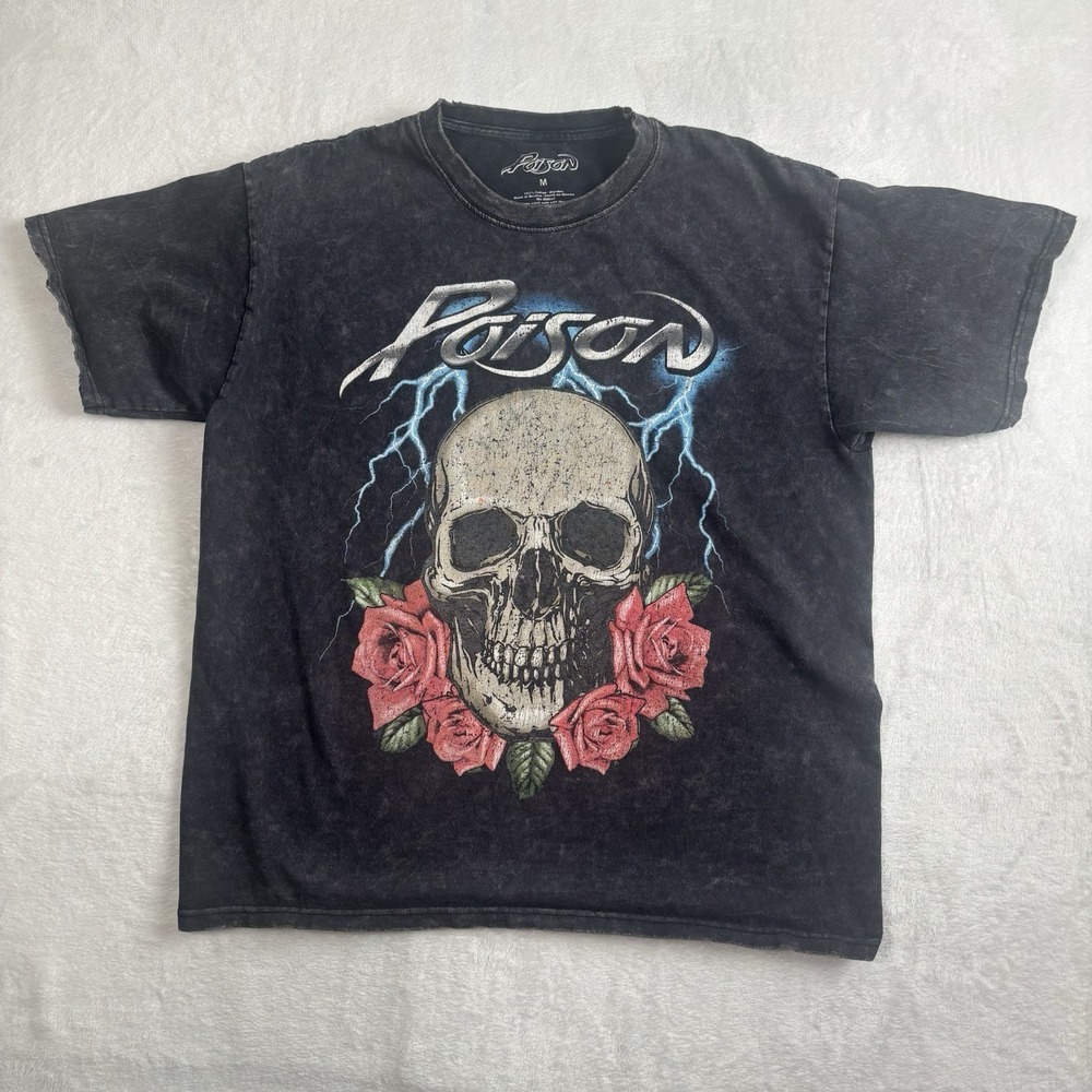 Poison Skull Roses Lightning Black Short Sleeve Graphic Shirt Women's Medium